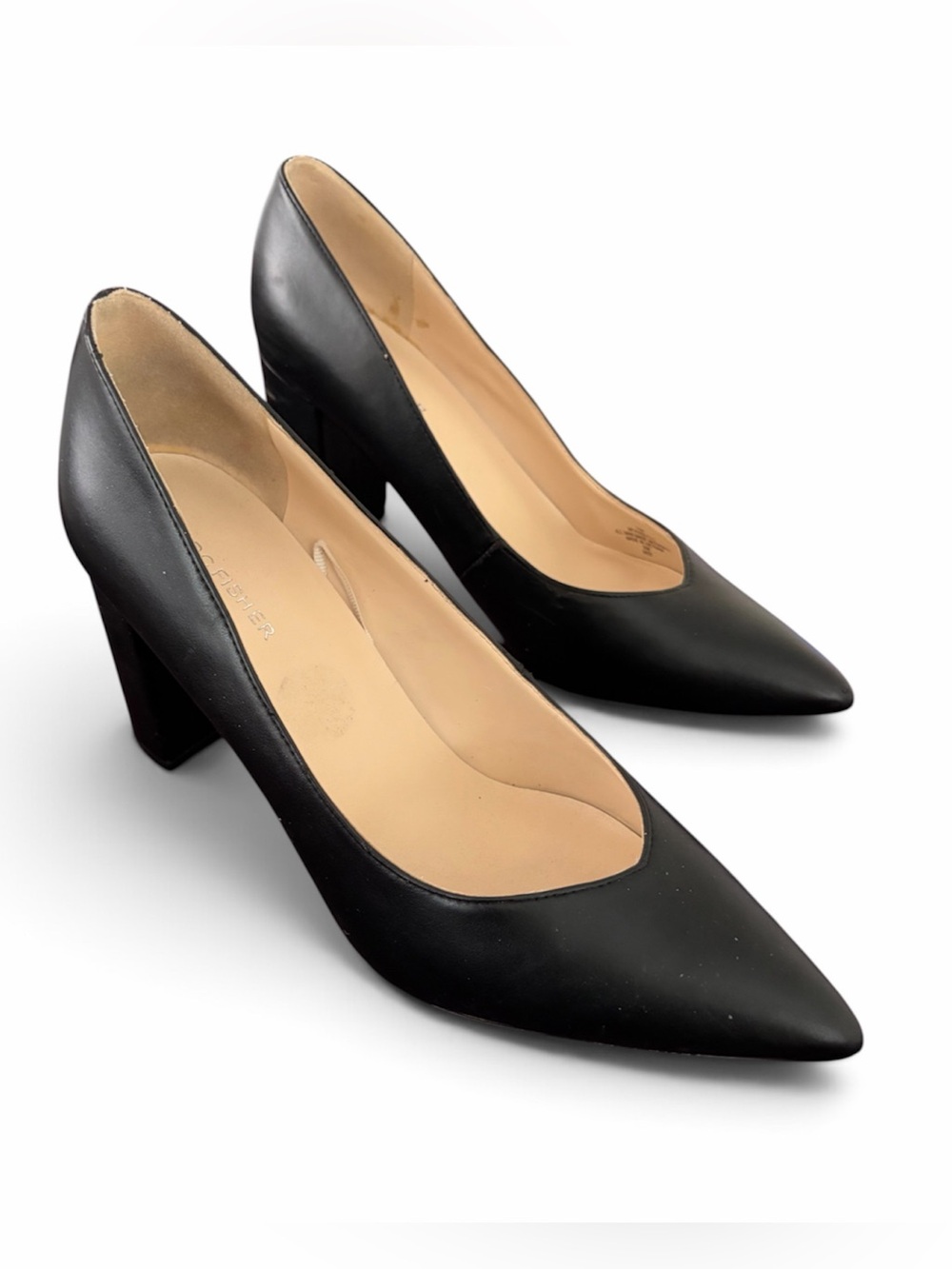 Marc Fisher Women’s Leather Block Heel Slip On Black Pumps w/ Pointed Toe Sz 10 - Picture 12 of 12